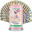 Believe in the Magic of Your Birthday Cash Candle with two lit wicks and a fan of cash