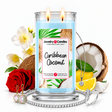 Caribbean Coconut Jewelry Candle with two lit flames and jewelry