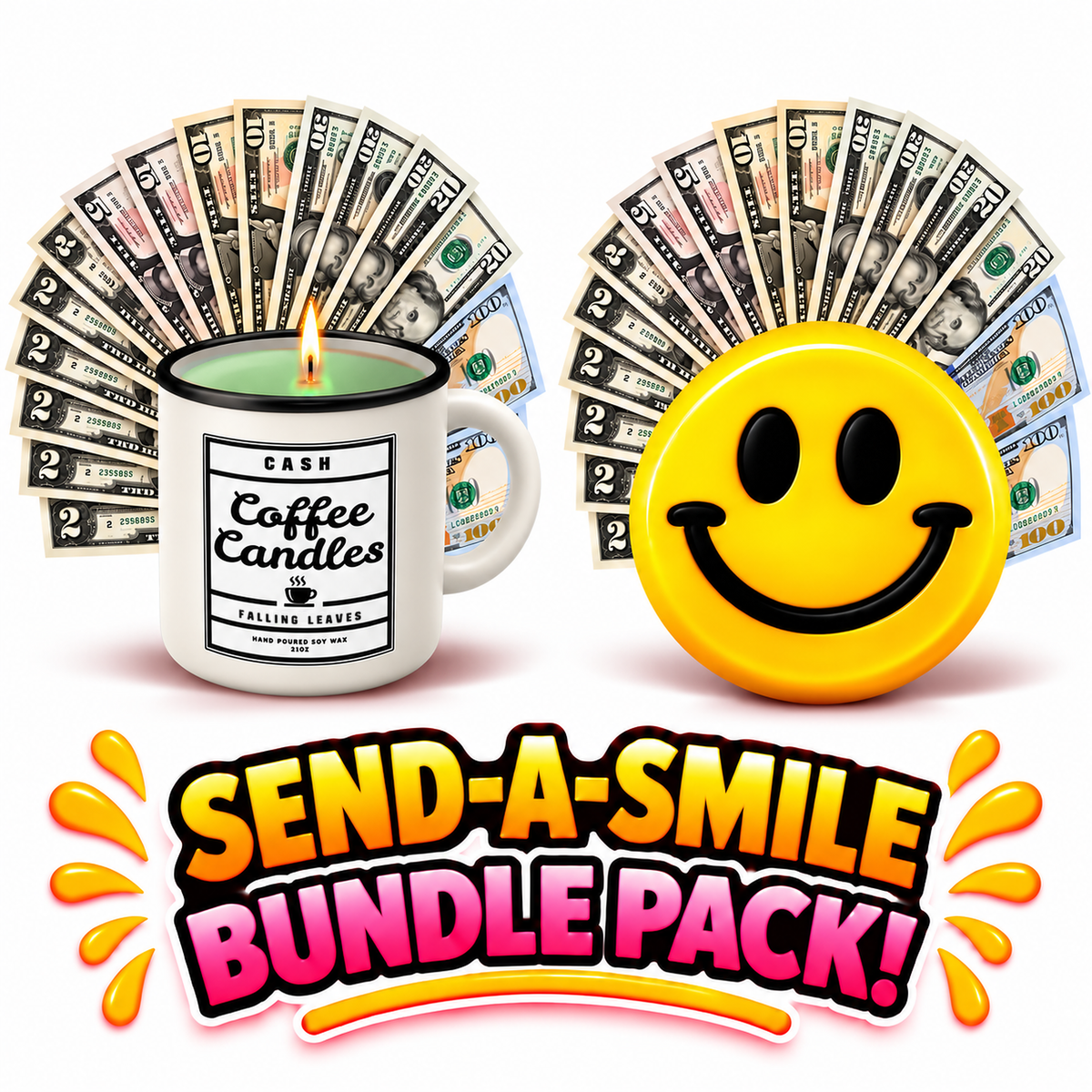 Send-A-Smile! Cash Wax Melt + Falling Leaves Coffee Mug Cash Candle Bundle