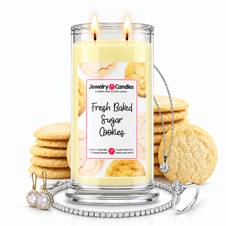 Fresh Baked Sugar Cookies Jewelry Candle with two lit flames and jewelry