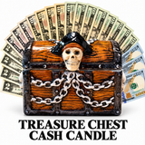 GIANT TREASURE CHEST CASH CANDLE (WORLD'S LARGEST!) with a fan of cash