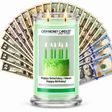 Happy Grinchday; I Mean Happy Birthday Cash Candle with two lit wicks and a fan of cash
