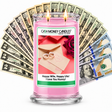 Happy Wife, Happy Life! I Love You Hunny Cash Candle with two lit wicks and a fan of cash