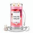 Happy Wife, Happy Life! Jewelry Candle with two lit flames and jewelry