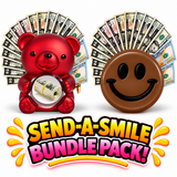 Red cash surprise bear and brown Cozy Cabin in the Woods giant cash smiley face gift bundle
