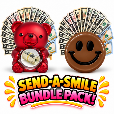 Red cash surprise bear and brown Cozy Cabin in the Woods giant cash smiley face gift bundle
