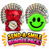Red cash surprise bear and green Jamaican Me Crazy! giant cash smiley face gift bundle