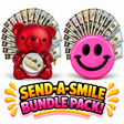 Red cash surprise bear and pink Bombshell giant cash smiley face gift bundle