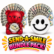 Red cash surprise bear and white Lilac Blossom giant cash smiley face gift bundle
