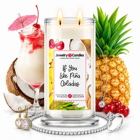 If You Like Piña Coladas! Jewelry Candle with two lit flames and jewelry