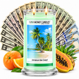 Jamaican Me Crazy! Cash Money Candle with two lit wicks and a fan of cash
