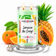 Jamaican Me Crazy Jewelry Candles with two lit flames and jewelry