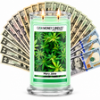 Mary Jane Cash Candle with two lit wicks and a fan of cash