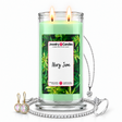 Mary Jane Jewelry Candle with two lit flames and jewelry