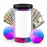 Personalized cash bath bomb tube with blank photo label and cash fan