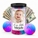 Photo cash bath bomb tube baby personalization example