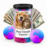 Photo cash bath bomb tube dog and cat personalization example