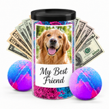Photo cash bath bomb tube dog personalization example