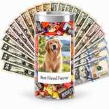 Personalized photo cash candy example with dog photo and message