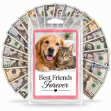 Photo cash wax melt dog and cat personalization example with mixed dollar bill fan