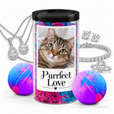 Photo jewelry bath bomb tube cat personalization example with silver jewelry
