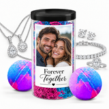Photo jewelry bath bomb tube couple personalization example with silver jewelry