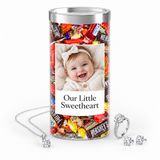 Personalized photo jewelry candy example with baby photo and message