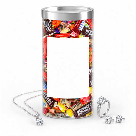 Photo jewelry candy tube ready for your photo and personal message, with example jewelry