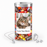 Personalized photo jewelry candy example with cat photo and message
