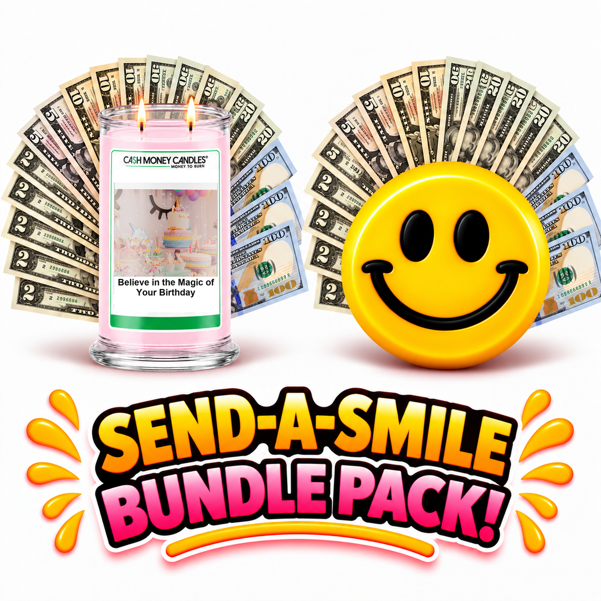 Send-A-Smile! Cash Wax Melt + Believe in the Magic of Your Birthday Cash Candle Bundle