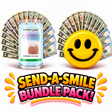 Send-A-Smile giant smiley cash wax melt paired with Caribbean Coconut Cash Candle