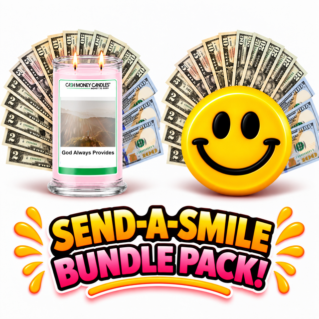 Send-A-Smile giant smiley cash wax melt paired with God Always Provides Cash Candle