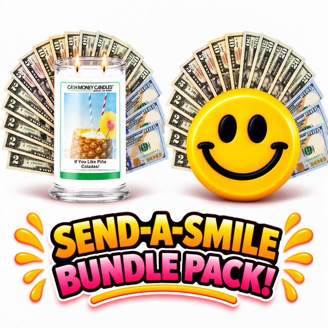 Send-A-Smile giant smiley cash wax melt paired with If You Like Piña Coladas! Cash Money Candle