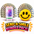 Send-A-Smile giant smiley cash wax melt paired with Lilac Bloom Cash Money Candle