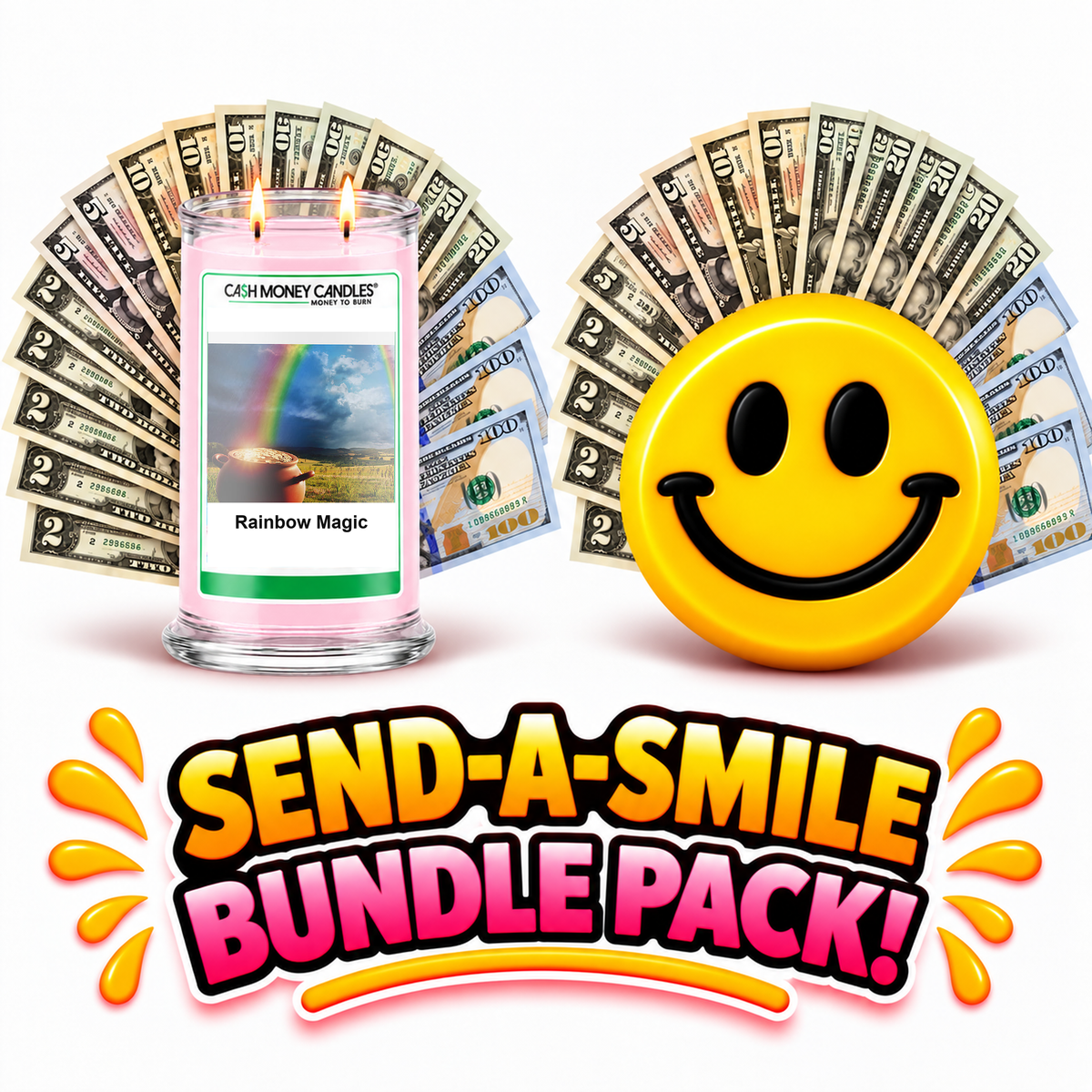 Send-A-Smile! Cash Wax Melt + Rainbow Magic Cash Candle Bundle
