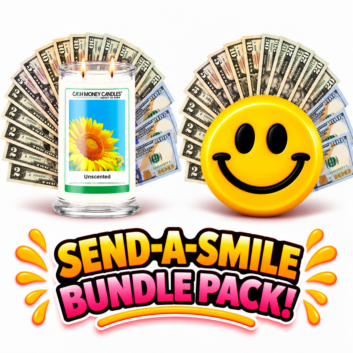Send-A-Smile! Cash Wax Melt + Unscented Cash Candle Bundle