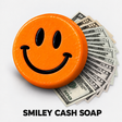 Orange Smiley Cash goat milk soap with a fan of cash