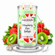 Strawberry Kiwi Splash Jewelry Candle with two lit flames and jewelry