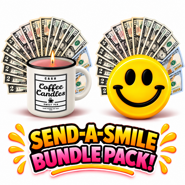 Send-A-Smile! Cash Wax Melt + Sweet Pea Coffee Mug Cash Candle Bundle