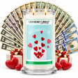 You Complete me Cash Money Candle with two lit wicks and a fan of cash