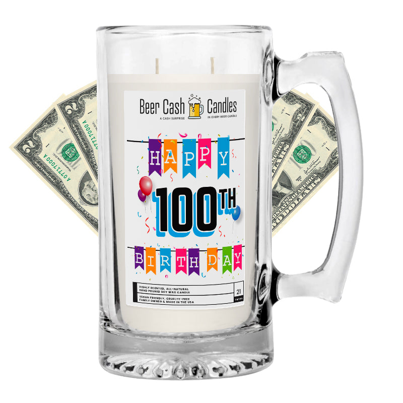 Happy 100th Birthday Beer Cash Candle