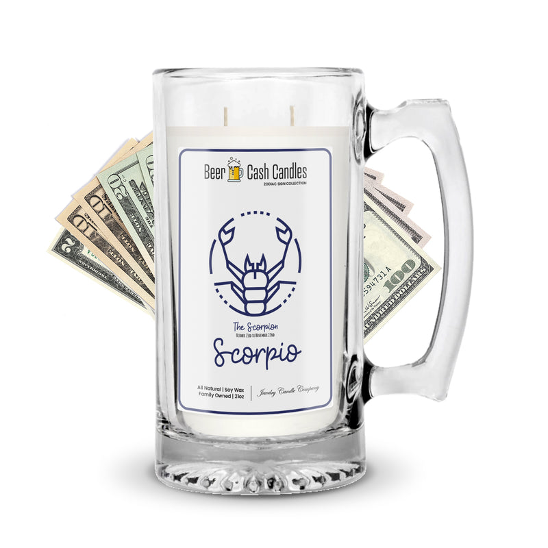scorpio zodiac sign beer mug cash candle