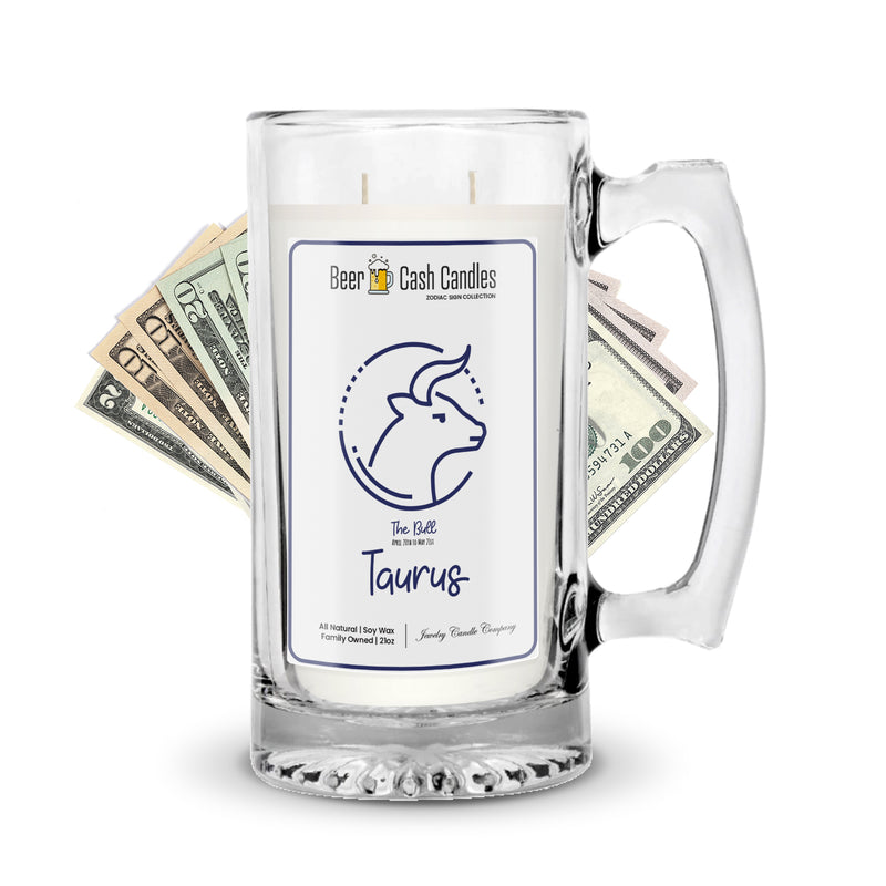 taurus zodiac sign beer mug cash candle