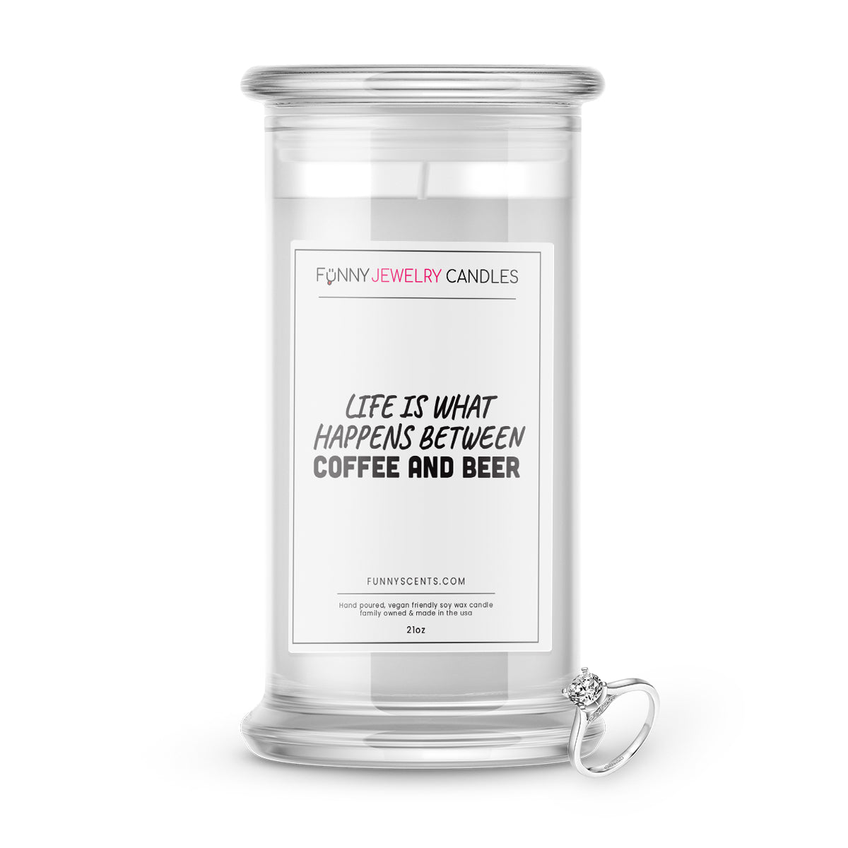 Life is what happens between coffee and beer Jewelry Funny Candles