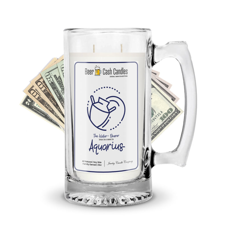 aquarius zodiac sign beer mug cash candle