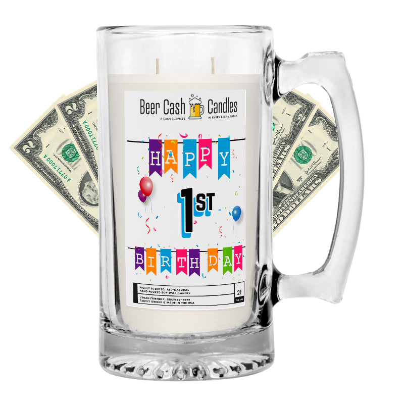 Happy 1st Birthday Beer Cash Candle