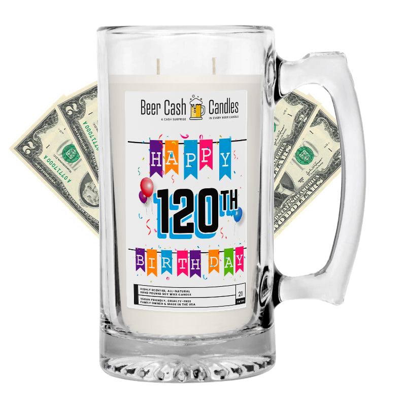 Happy 120th Birthday Beer Cash Candle