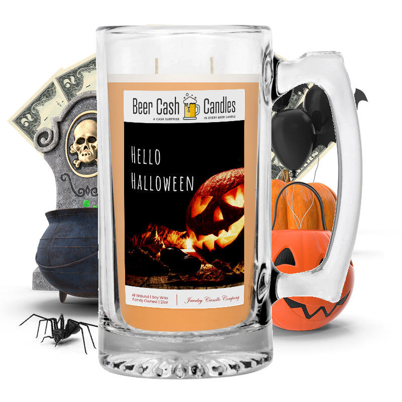 Hello halloween Beer Cash Candle