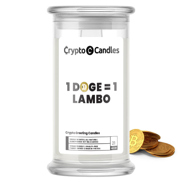 1 Doge = 1 Lambo Crypto Greeting Candles