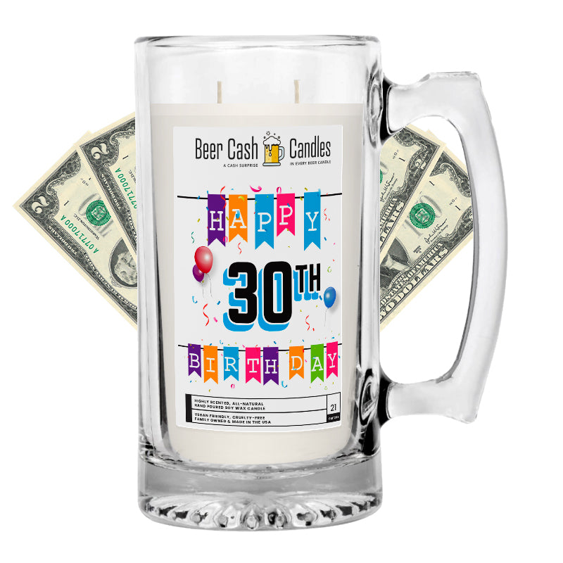 Happy 30th Birthday Beer Cash Candle